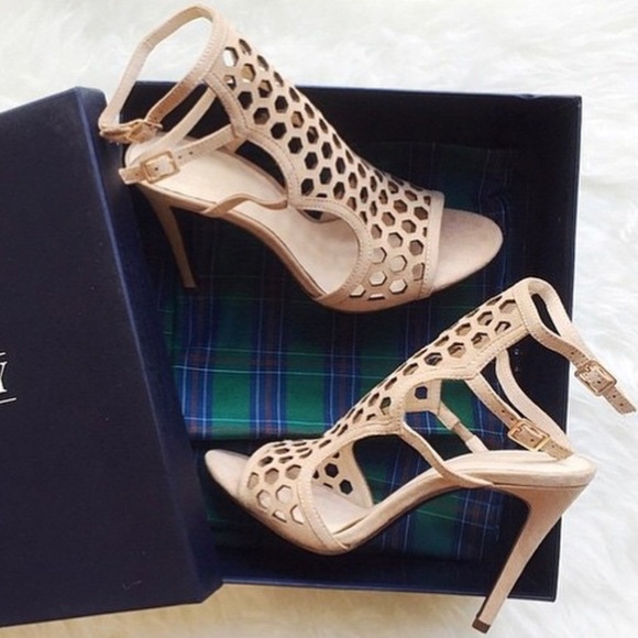 Leather Nude Caged Perforated High Heel Sandal - Picture 4 of 5